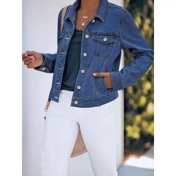 luvamia Womens Basic Button Down Stretch Fitted Long Sleeves Denim Jean JacketNightfall Blue