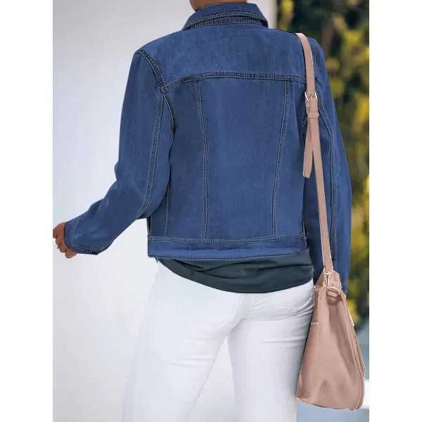 luvamia Womens Basic Button Down Stretch Fitted Long Sleeves Denim Jean JacketNightfall Blue