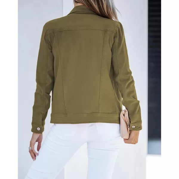 luvamia Womens Basic Button Down Stretch Fitted Long Sleeves Denim Jean JacketOlive Green