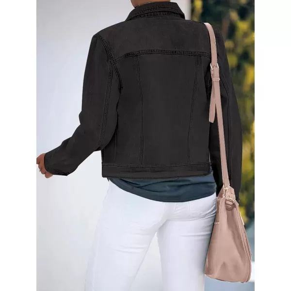 luvamia Womens Basic Button Down Stretch Fitted Long Sleeves Denim Jean JacketVintage Black