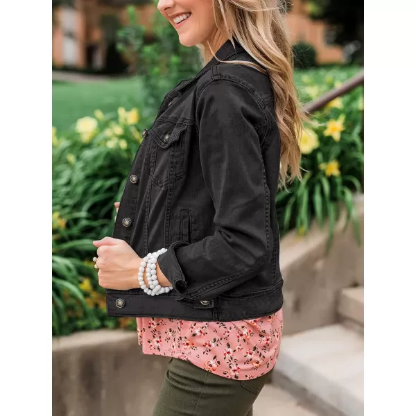 luvamia Womens Basic Button Down Stretch Fitted Long Sleeves Denim Jean JacketVintage Black