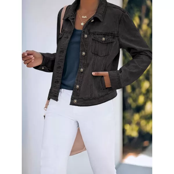 luvamia Womens Basic Button Down Stretch Fitted Long Sleeves Denim Jean JacketVintage Black