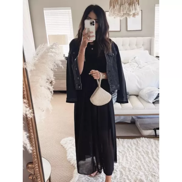 luvamia Womens Basic Button Down Stretch Fitted Long Sleeves Denim Jean JacketVintage Black