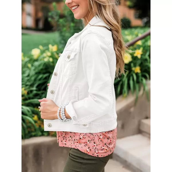 luvamia Womens Basic Button Down Stretch Fitted Long Sleeves Denim Jean JacketWhite