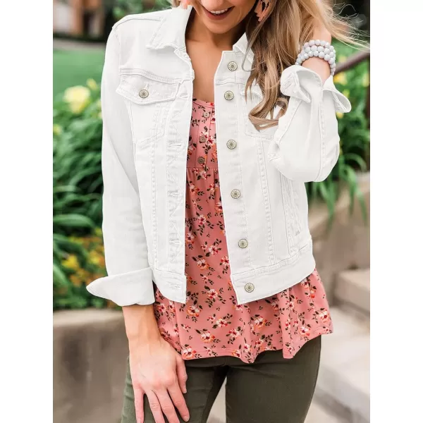 luvamia Womens Basic Button Down Stretch Fitted Long Sleeves Denim Jean JacketWhite