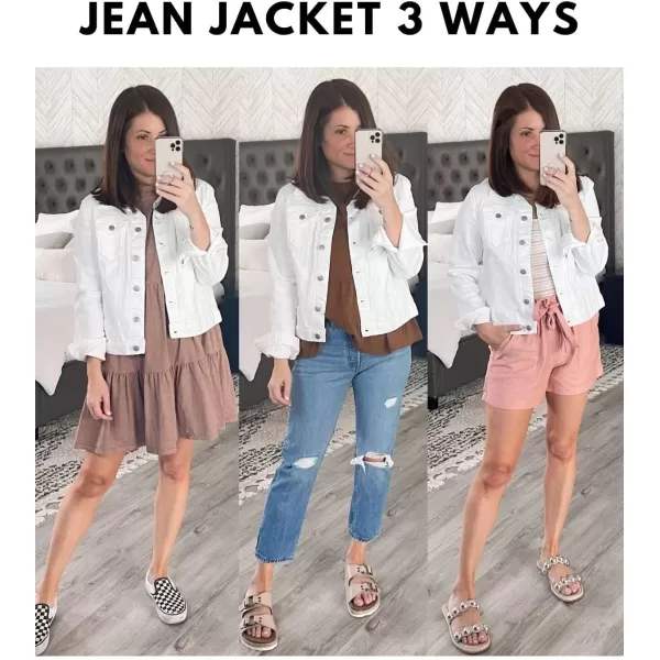 luvamia Womens Basic Button Down Stretch Fitted Long Sleeves Denim Jean JacketWhite