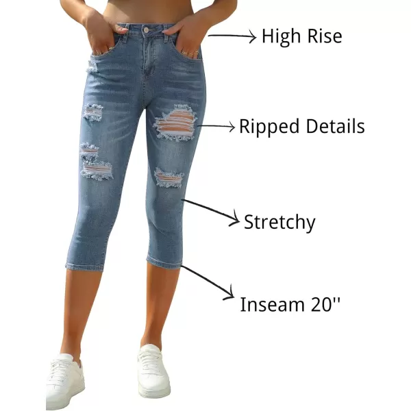 luvamia Womens Capri Jeans for Women High Waisted Skinny Ripped Jean Denim PantsClassic Blue