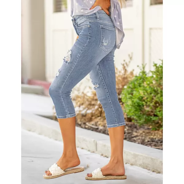 luvamia Womens Capri Jeans for Women High Waisted Skinny Ripped Jean Denim PantsCool Blue