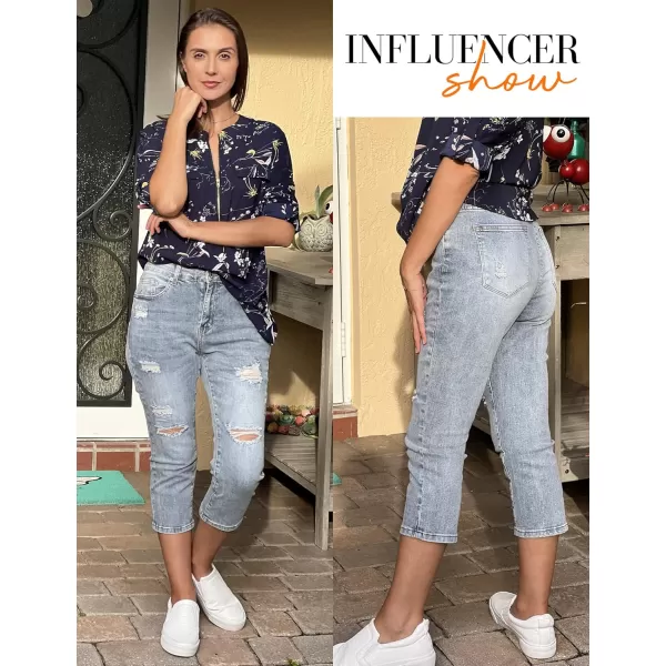 luvamia Womens Capri Jeans for Women High Waisted Skinny Ripped Jean Denim PantsCool Blue