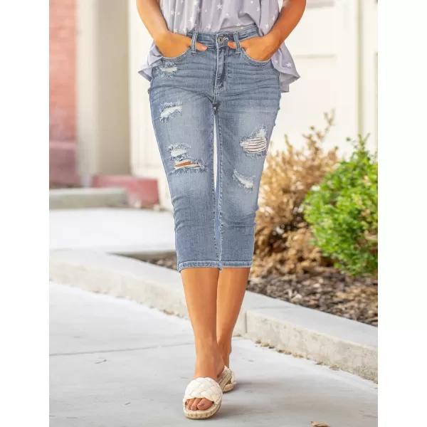 luvamia Womens Capri Jeans for Women High Waisted Skinny Ripped Jean Denim PantsCool Blue