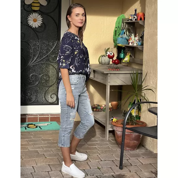 luvamia Womens Capri Jeans for Women High Waisted Skinny Ripped Jean Denim PantsCool Blue