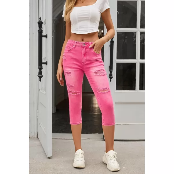 luvamia Womens Capri Jeans for Women High Waisted Skinny Ripped Jean Denim PantsHot Pink