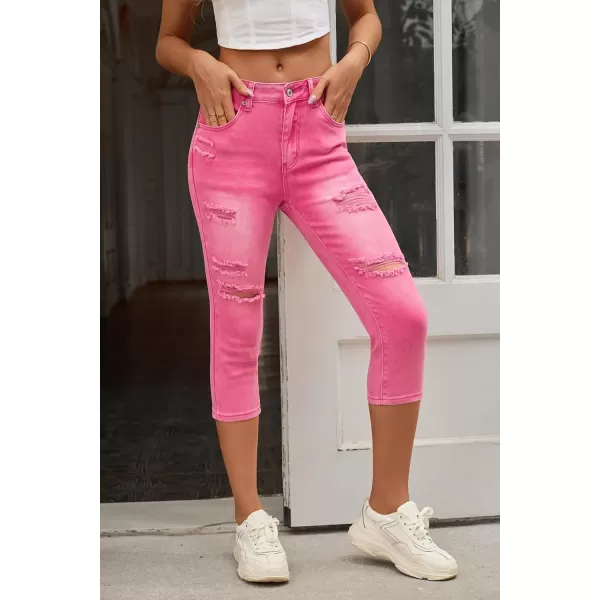 luvamia Womens Capri Jeans for Women High Waisted Skinny Ripped Jean Denim PantsHot Pink