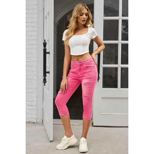 luvamia Womens Capri Jeans for Women High Waisted Skinny Ripped Jean Denim PantsHot Pink