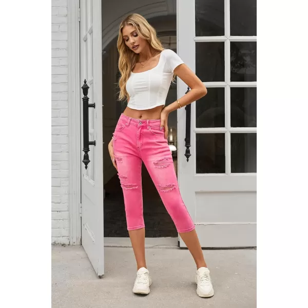 luvamia Womens Capri Jeans for Women High Waisted Skinny Ripped Jean Denim PantsHot Pink