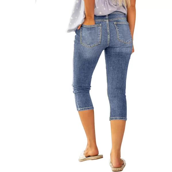 luvamia Womens Capri Jeans for Women High Waisted Skinny Ripped Jean Denim PantsSoft Blue