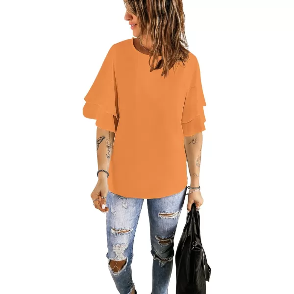 luvamia Womens Casual 34 Tiered Bell Sleeve Crewneck Loose Tops Blouses ShirtA Apricot