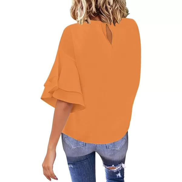 luvamia Womens Casual 34 Tiered Bell Sleeve Crewneck Loose Tops Blouses ShirtA Apricot