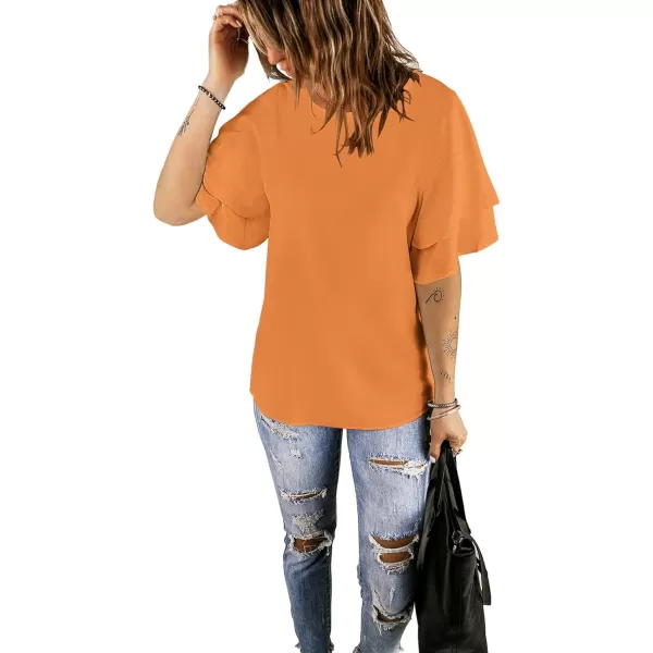 luvamia Womens Casual 34 Tiered Bell Sleeve Crewneck Loose Tops Blouses ShirtA Apricot