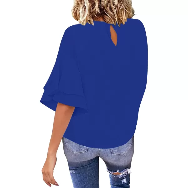 luvamia Womens Casual 34 Tiered Bell Sleeve Crewneck Loose Tops Blouses ShirtA Lapis Blue