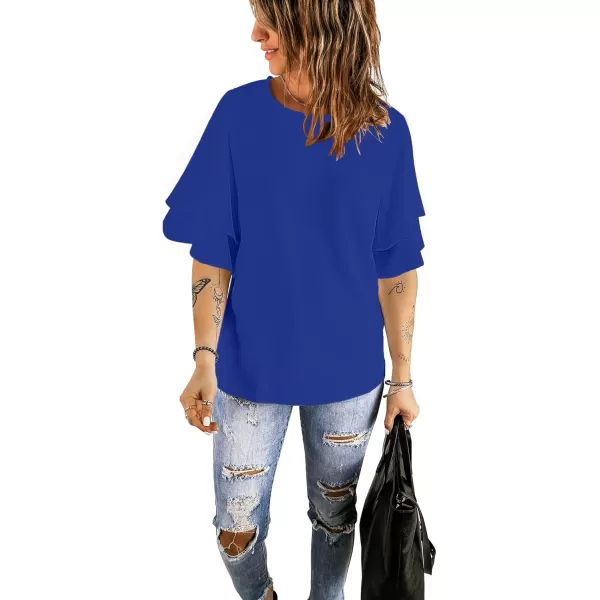 luvamia Womens Casual 34 Tiered Bell Sleeve Crewneck Loose Tops Blouses ShirtA Lapis Blue