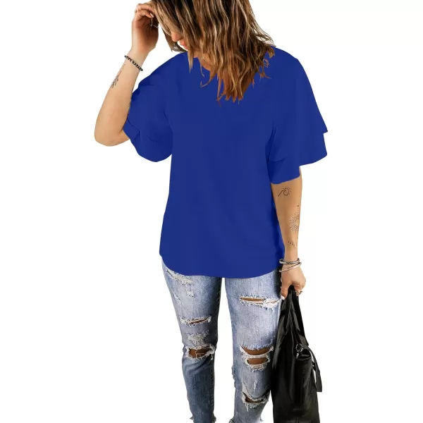 luvamia Womens Casual 34 Tiered Bell Sleeve Crewneck Loose Tops Blouses ShirtA Lapis Blue