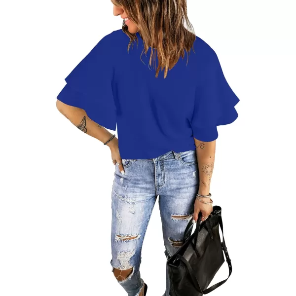 luvamia Womens Casual 34 Tiered Bell Sleeve Crewneck Loose Tops Blouses ShirtA Lapis Blue