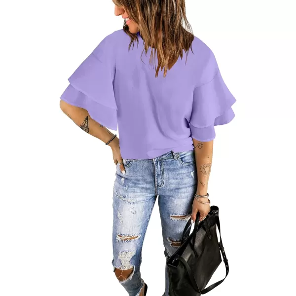 luvamia Womens Casual 34 Tiered Bell Sleeve Crewneck Loose Tops Blouses ShirtA Lavender