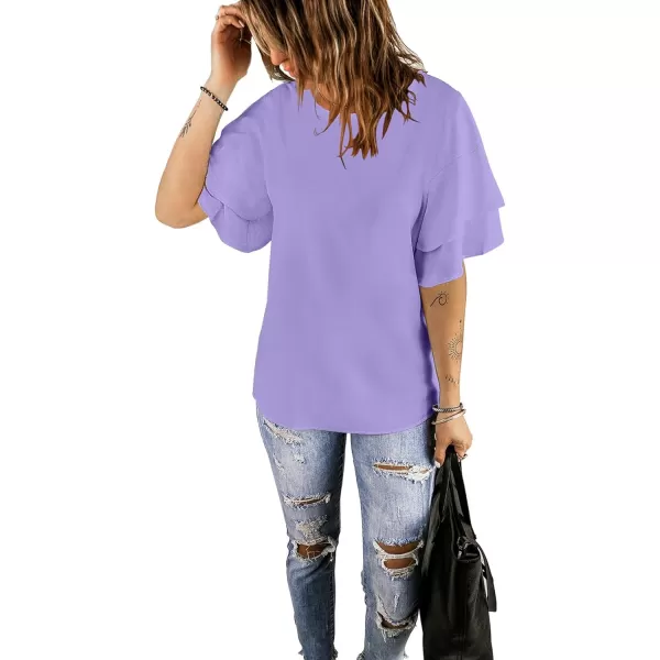 luvamia Womens Casual 34 Tiered Bell Sleeve Crewneck Loose Tops Blouses ShirtA Lavender