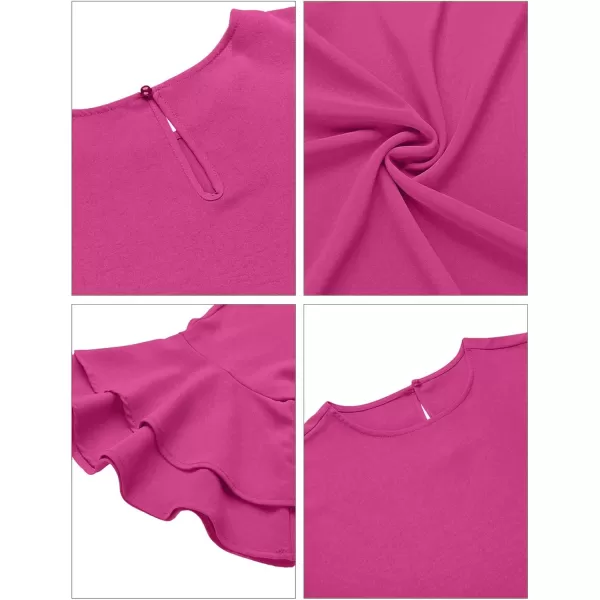 luvamia Womens Casual 34 Tiered Bell Sleeve Crewneck Loose Tops Blouses ShirtA Magenta