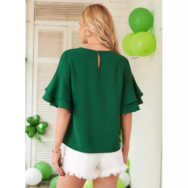 luvamia Womens Casual 34 Tiered Bell Sleeve Crewneck Loose Tops Blouses ShirtA1 Alpine Green