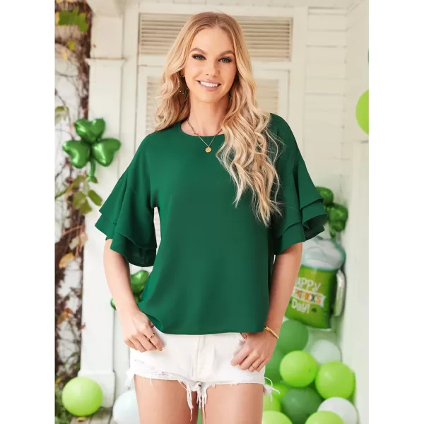 luvamia Womens Casual 34 Tiered Bell Sleeve Crewneck Loose Tops Blouses ShirtA1 Alpine Green