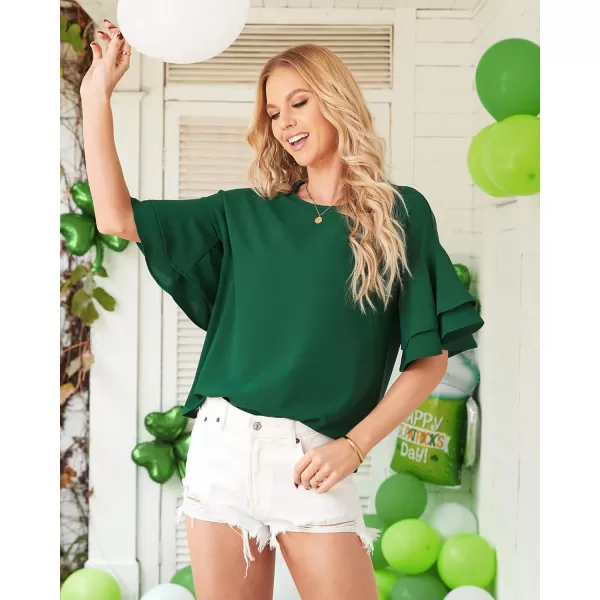 luvamia Womens Casual 34 Tiered Bell Sleeve Crewneck Loose Tops Blouses ShirtA1 Alpine Green