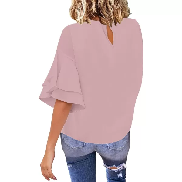 luvamia Womens Casual 34 Tiered Bell Sleeve Crewneck Loose Tops Blouses ShirtA1 Ballerina Pink