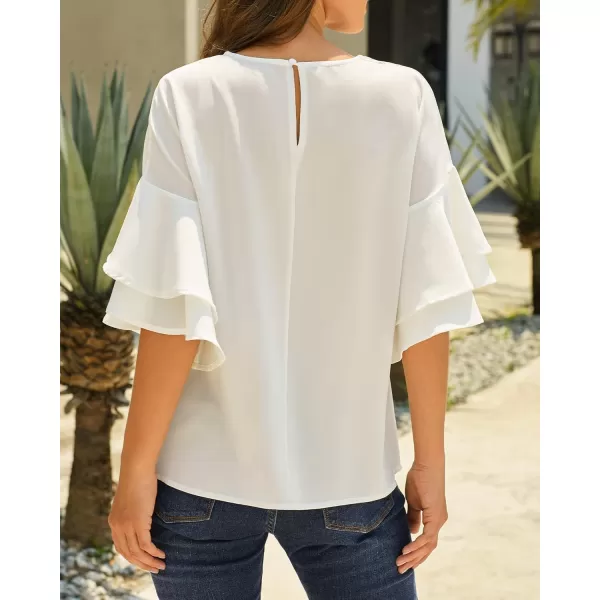 luvamia Womens Casual 34 Tiered Bell Sleeve Crewneck Loose Tops Blouses ShirtA1 Brilliant White