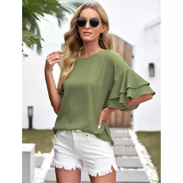 luvamia Womens Casual 34 Tiered Bell Sleeve Crewneck Loose Tops Blouses ShirtA1 Calliste Green