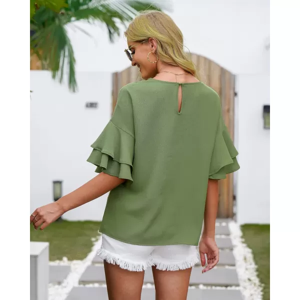 luvamia Womens Casual 34 Tiered Bell Sleeve Crewneck Loose Tops Blouses ShirtA1 Calliste Green