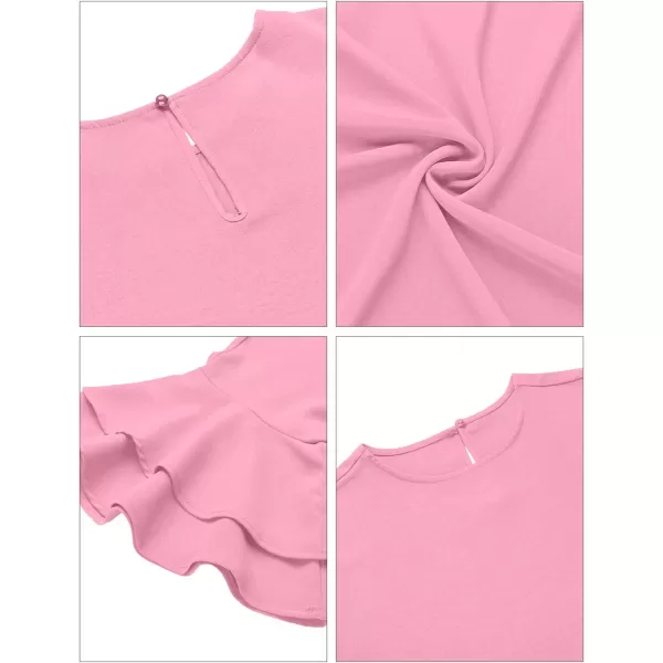 luvamia Womens Casual 34 Tiered Bell Sleeve Crewneck Loose Tops Blouses ShirtA1 Candy Pink