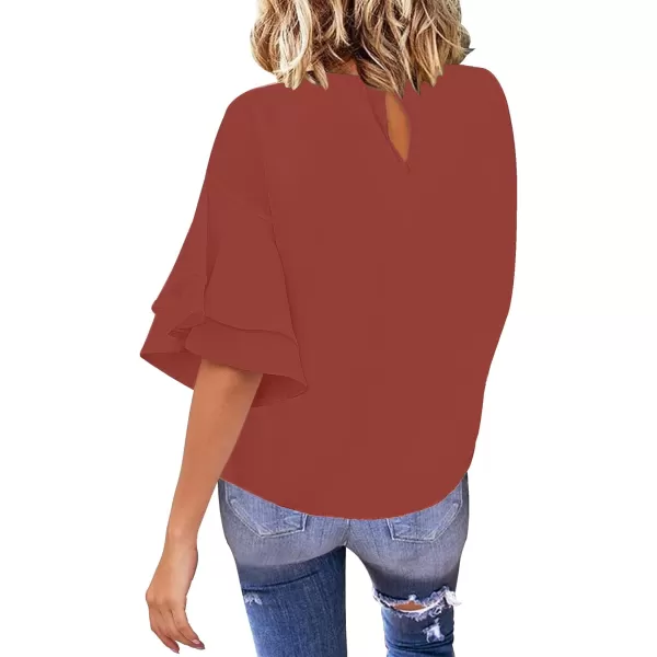 luvamia Womens Casual 34 Tiered Bell Sleeve Crewneck Loose Tops Blouses ShirtA1 Cranberry