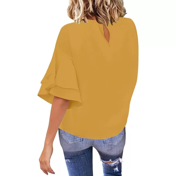 luvamia Womens Casual 34 Tiered Bell Sleeve Crewneck Loose Tops Blouses ShirtA1 Golden Apricot