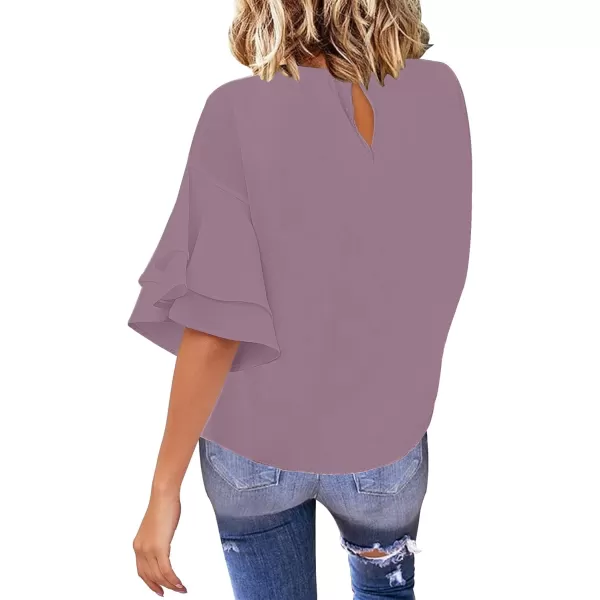 luvamia Womens Casual 34 Tiered Bell Sleeve Crewneck Loose Tops Blouses ShirtA1 Mauve Shadows