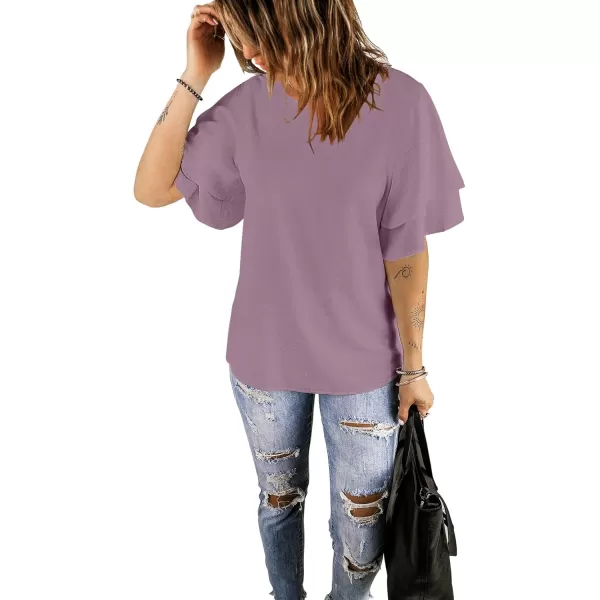 luvamia Womens Casual 34 Tiered Bell Sleeve Crewneck Loose Tops Blouses ShirtA1 Mauve Shadows