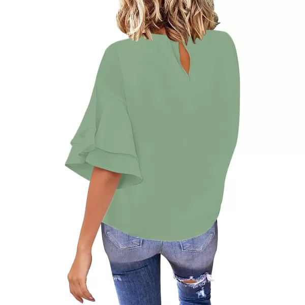 luvamia Womens Casual 34 Tiered Bell Sleeve Crewneck Loose Tops Blouses ShirtA1 Sprucestone