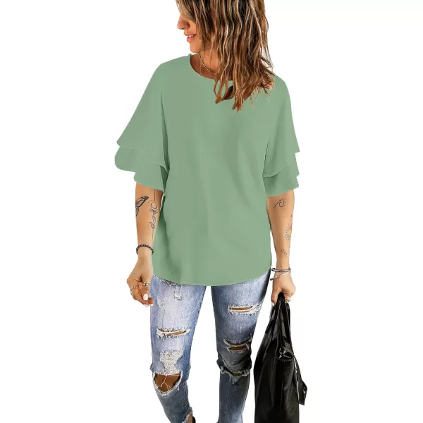 luvamia Womens Casual 34 Tiered Bell Sleeve Crewneck Loose Tops Blouses ShirtA1 Sprucestone