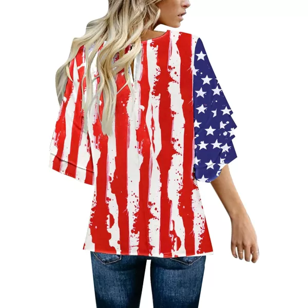 luvamia Womens Casual 34 Tiered Bell Sleeve Crewneck Loose Tops Blouses ShirtA2 American Flag Print