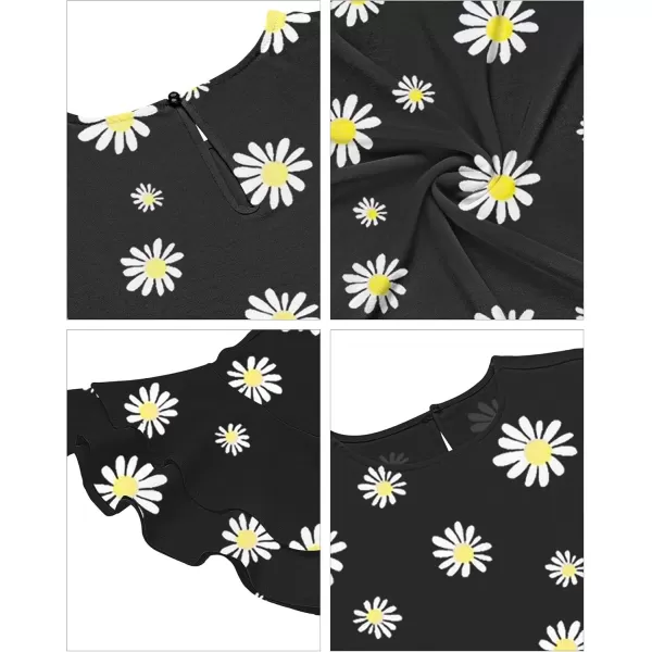 luvamia Womens Casual 34 Tiered Bell Sleeve Crewneck Loose Tops Blouses ShirtA2 Daisy Floral Black