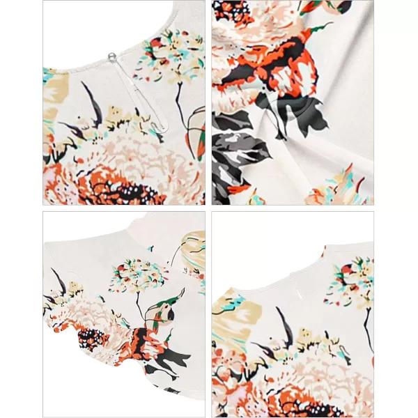 luvamia Womens Casual 34 Tiered Bell Sleeve Crewneck Loose Tops Blouses ShirtA2 Floral Pirnt Brilliant White