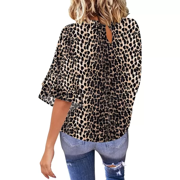 luvamia Womens Casual 34 Tiered Bell Sleeve Crewneck Loose Tops Blouses ShirtA2 Leopard Print