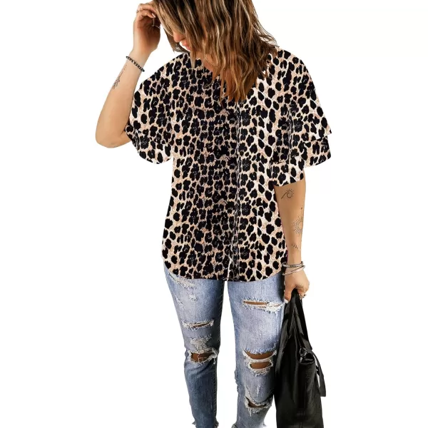 luvamia Womens Casual 34 Tiered Bell Sleeve Crewneck Loose Tops Blouses ShirtA2 Leopard Print