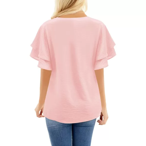 luvamia Womens Casual 34 Tiered Bell Sleeve Crewneck Loose Tops Blouses ShirtB Blush Pink